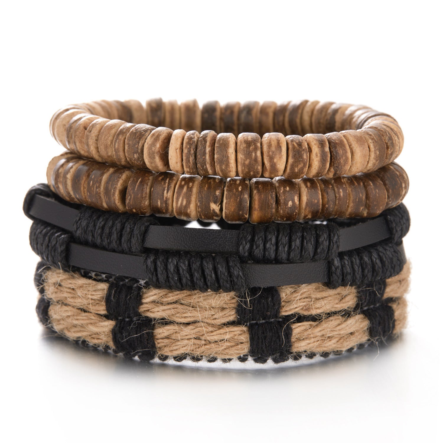 Wholesale Coconut Shell Wood Beads Braided Bracelet Leather Bracelet
